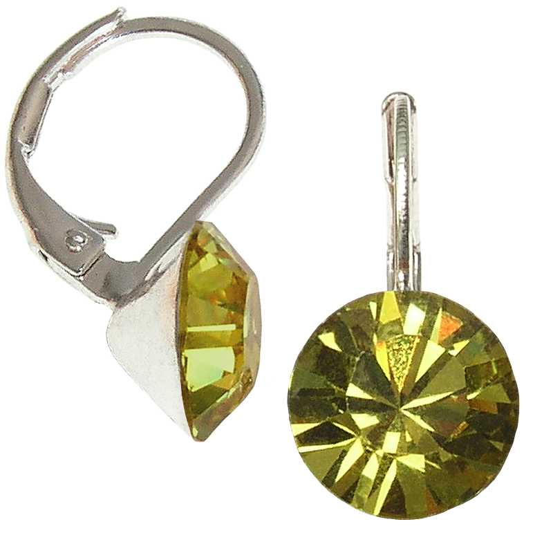 8mm Ohrringe mit Swarovski Kristall in der Farbe Limette Dunkel Gelb